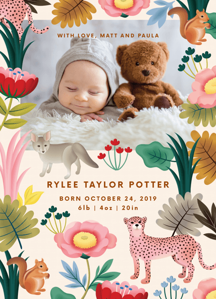 Whimsical Jungle Birth Announcement