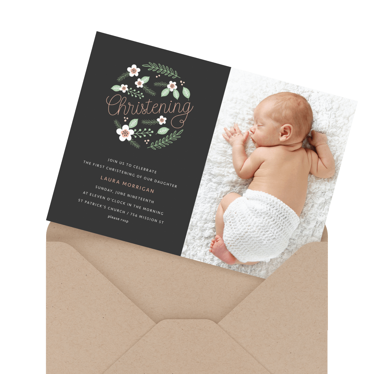 charcoal chic photo religious invitation