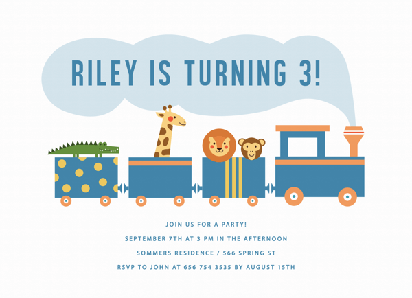 Safari Train Birthday Invite