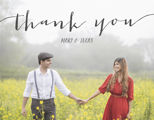 Rustic Black Script Thank You Card