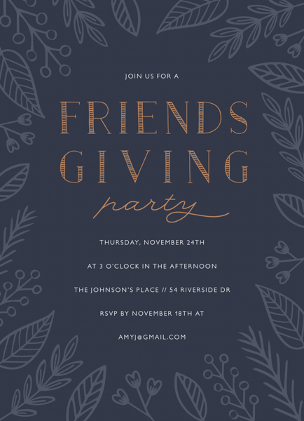 Blue Floral Friendsgiving Invite