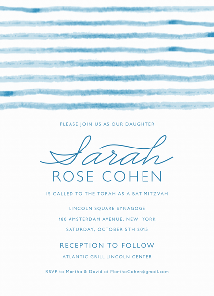 Watercolor Bar and Bat Mitzvah Invite