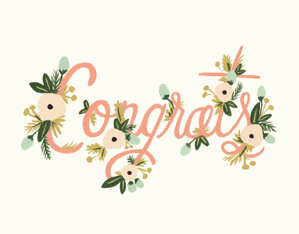 Pink Cursive Floral Congratulations Card