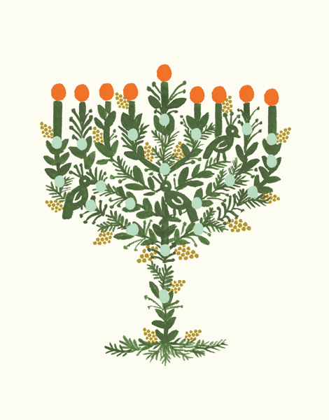 Illustrated Menorah Hanukkah Card