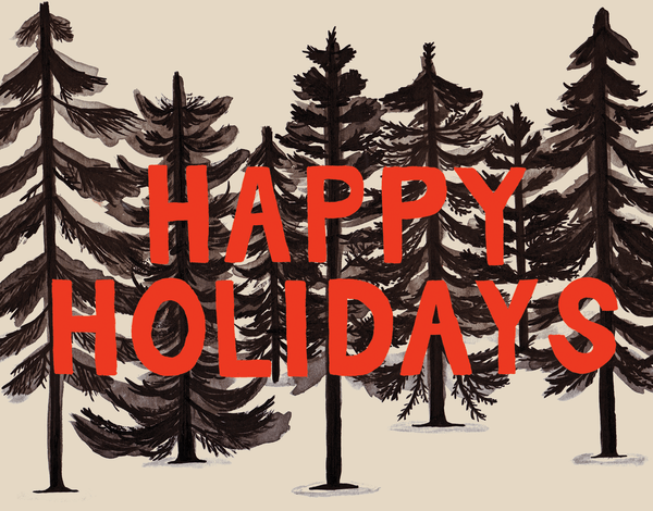 Pine tree forrest happy holidays greeting card