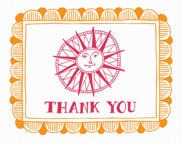 Bordered Sun Doodle Thank You Card